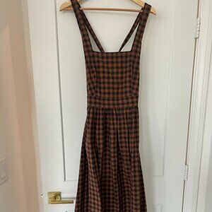 Linen Pinafore Dress(Brown)